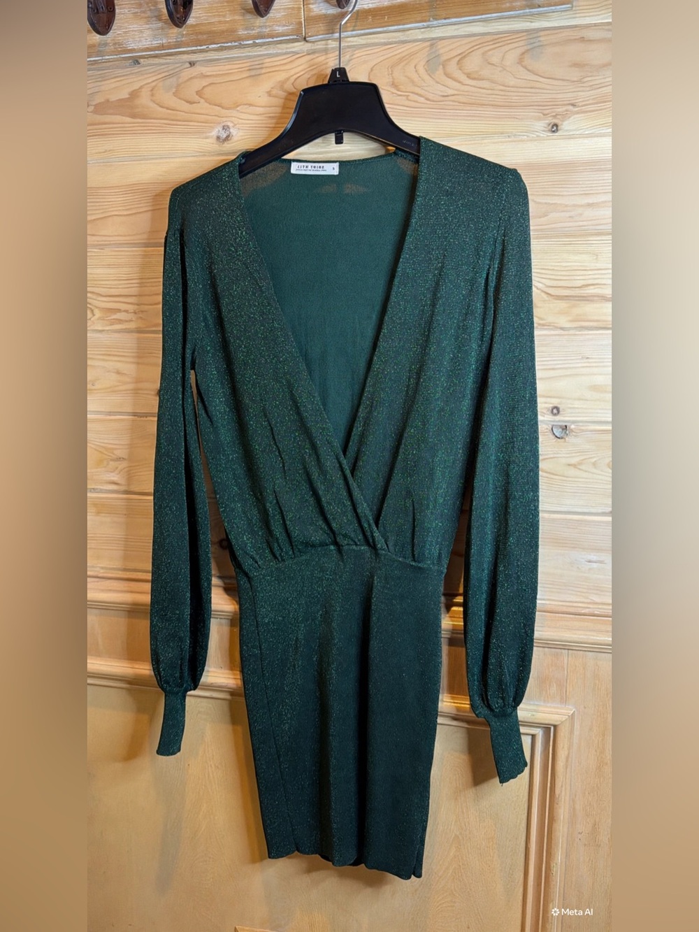 12th Tribe Emerald Green Glitter V-Neck Wrap Sweater